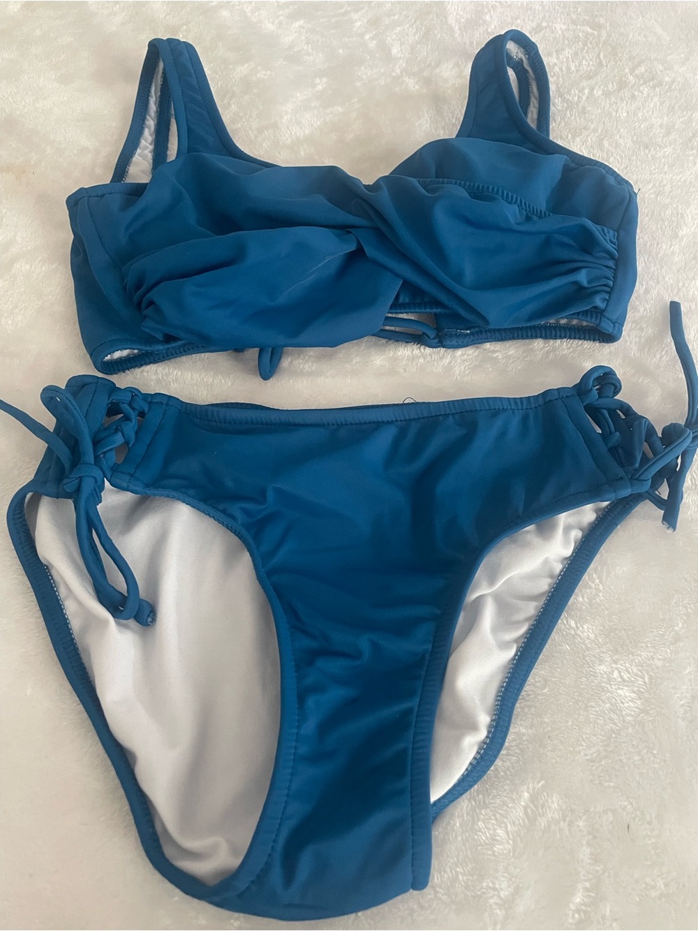 Venus Swim Small  Sz 6 two piece blue bikini modest coverage wrap top lined